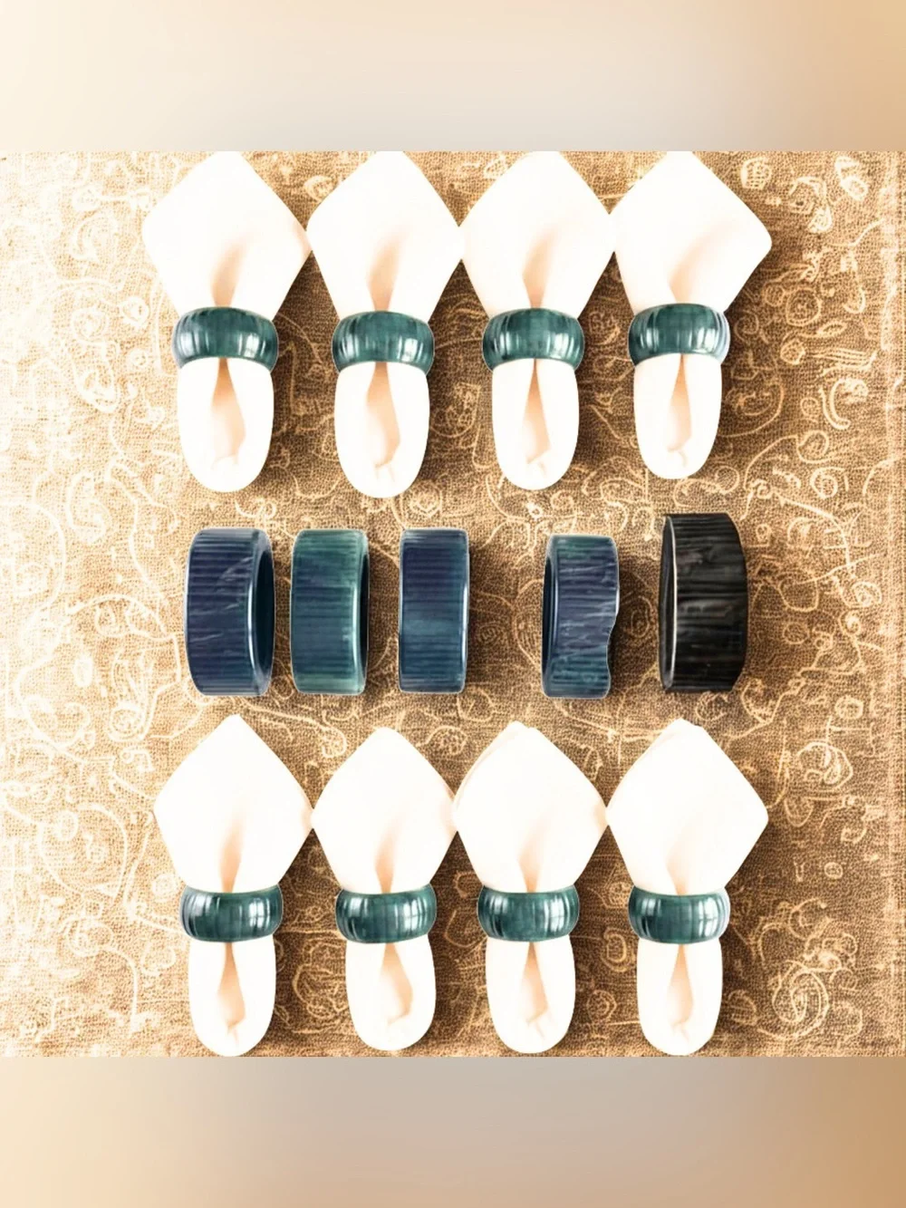 Williams Sonoma Blu-Grn Marbled Napkin Rings Vintage Retired Coastal Table Decor